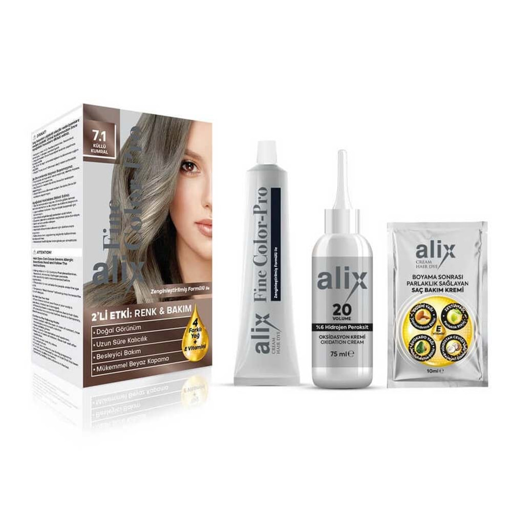 ALİX Saç Boyası Kit (50ml) 7.1 Küllü Kumral