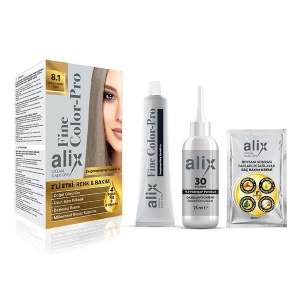 ALİX Saç Boyası Kit (50ml) 8.1 Küllü Koyu Sarı