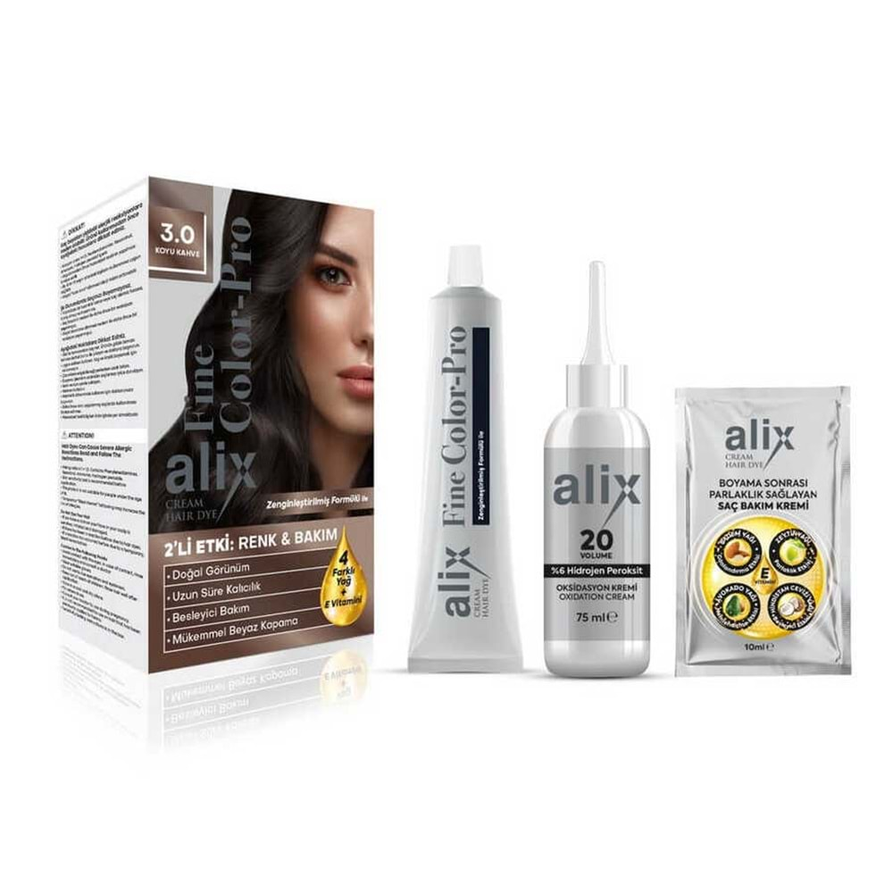 ALİX Saç Boyası Kit (50ml) 3.0 Koyu Kahve