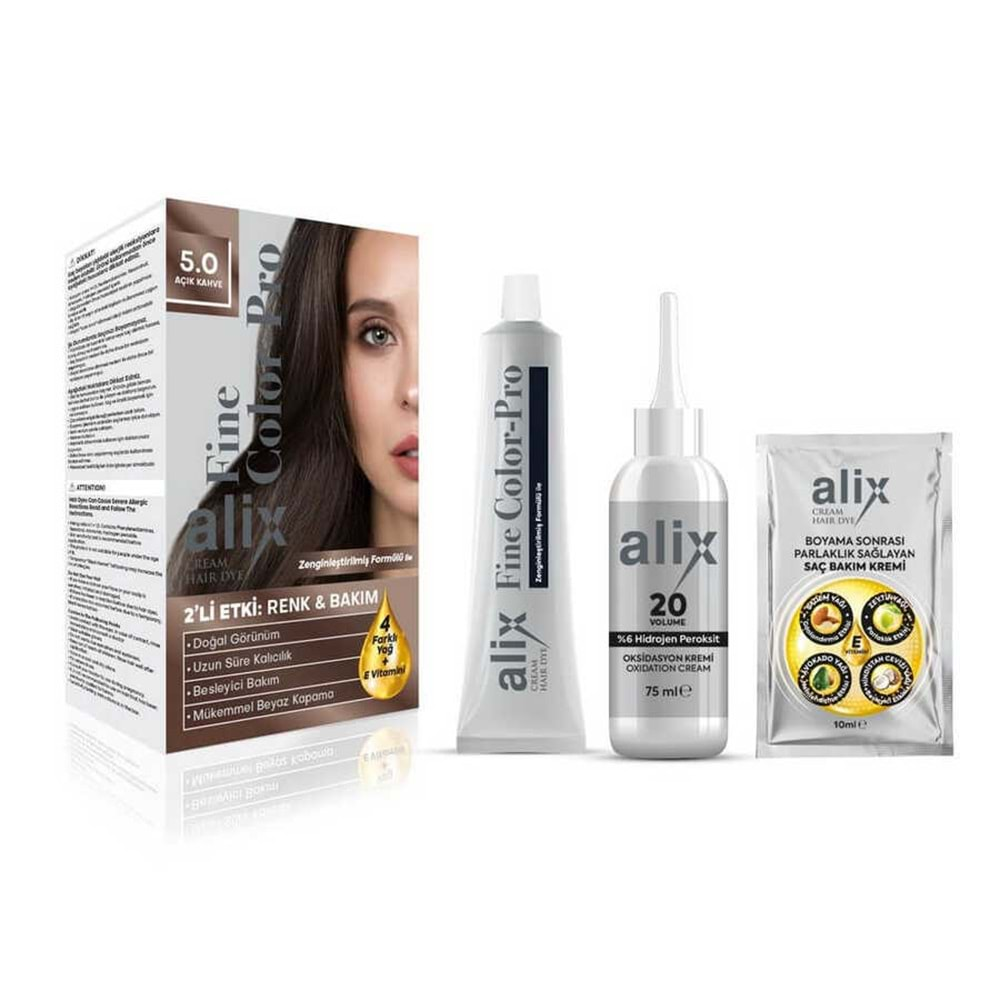 ALİX Saç Boyası Kit (50ml) 5.0 Açık Kahve