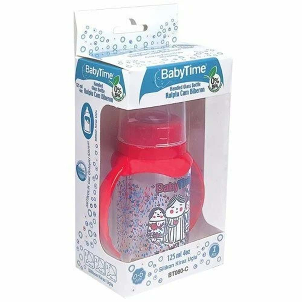 BABYTİME 080 Kulplu Cam Biberon 125ml