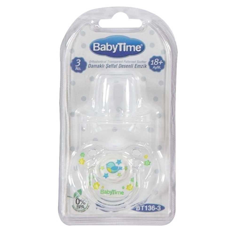 BABYTİME 136/3 Damaklı Şeffaf Desenli Emzik No:3