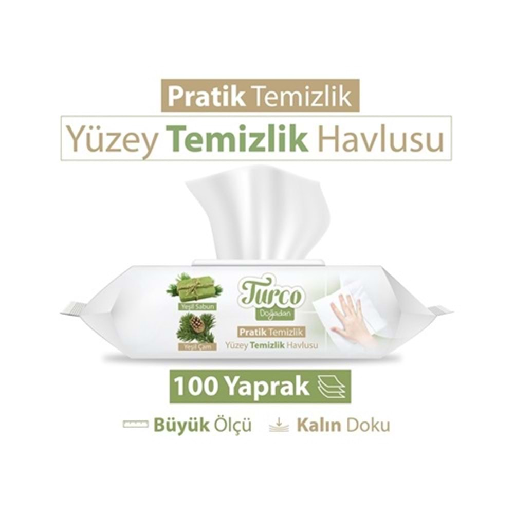 BABYTURCO Yüzey Temizleme Havlusu (100lü) Yeşil Çam Ferahlığı