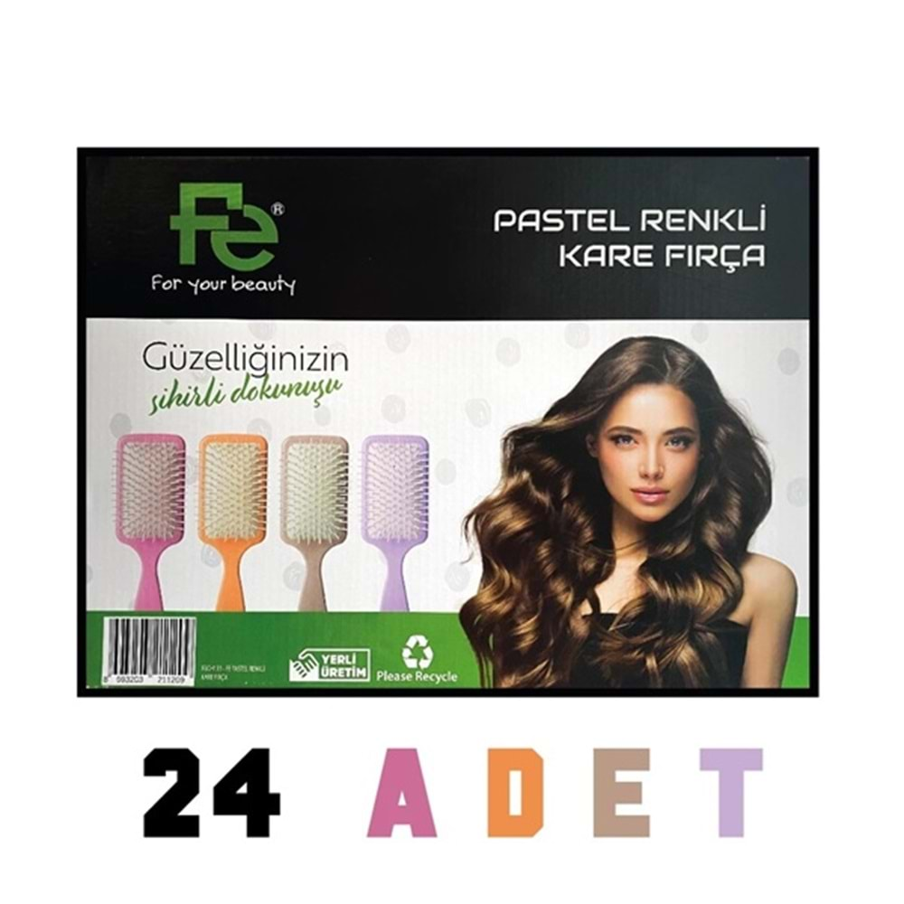 FE Pastel Renkli Kare Fırça (Standlı-24Adet)