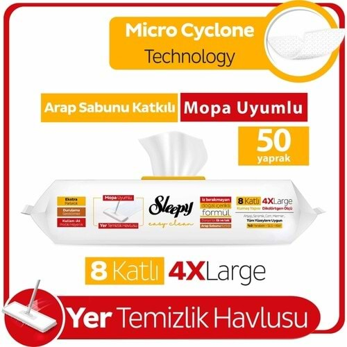 SLEEPY Yüzey Temizlik Havlusu Mop Uyumlu (50li) Arap Sabun Katkılı